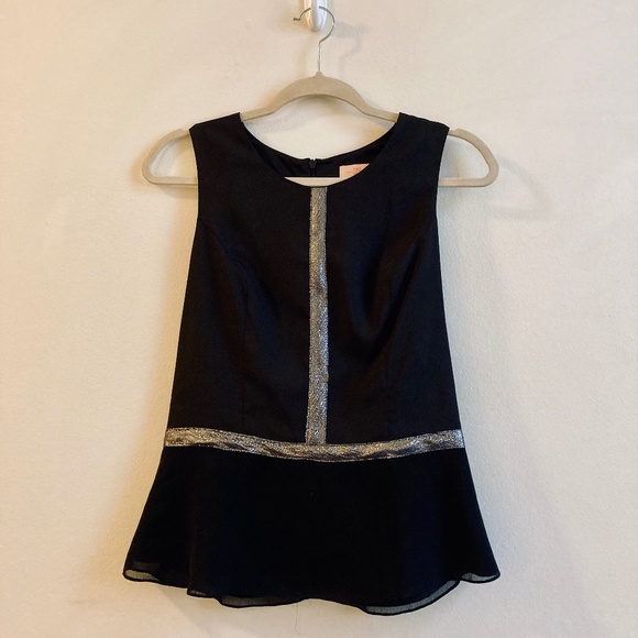 Black Blouse, Silver Detail, Sleeveless Fitted Top, Flared Bottom, Size S - Picture 1 of 9